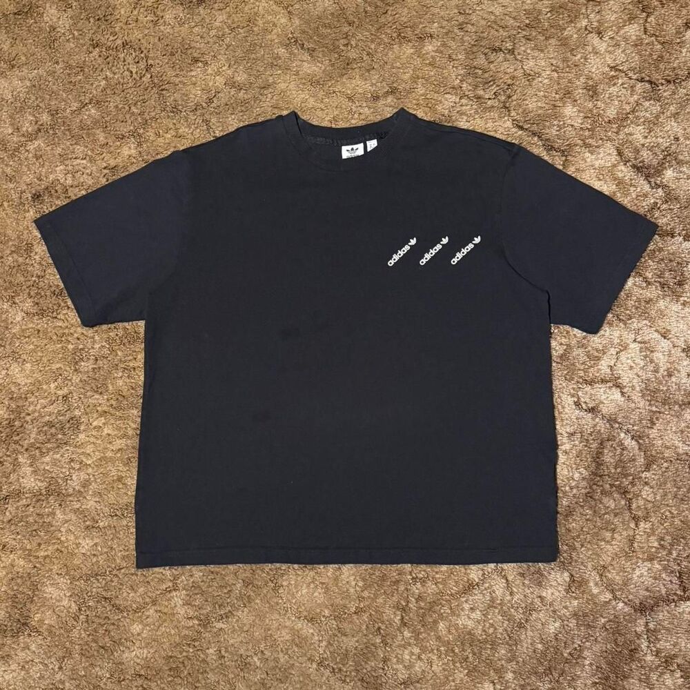 Adidas Originals Black Tee Triple Trefoil Logo Boxy Cropped Fit Streetwear Large